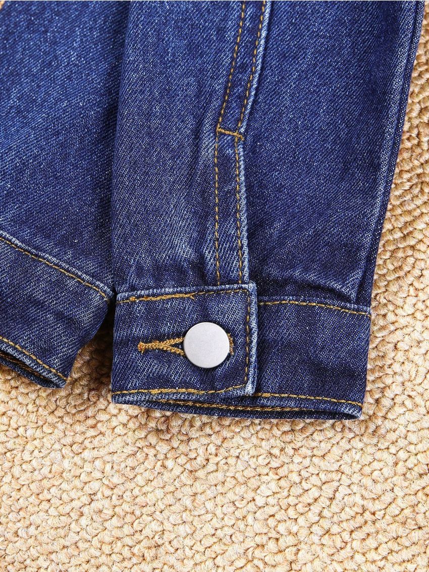 Toddler Boys' Denim Jacket With Letter & Little Bear Print And Distressed Detailing
