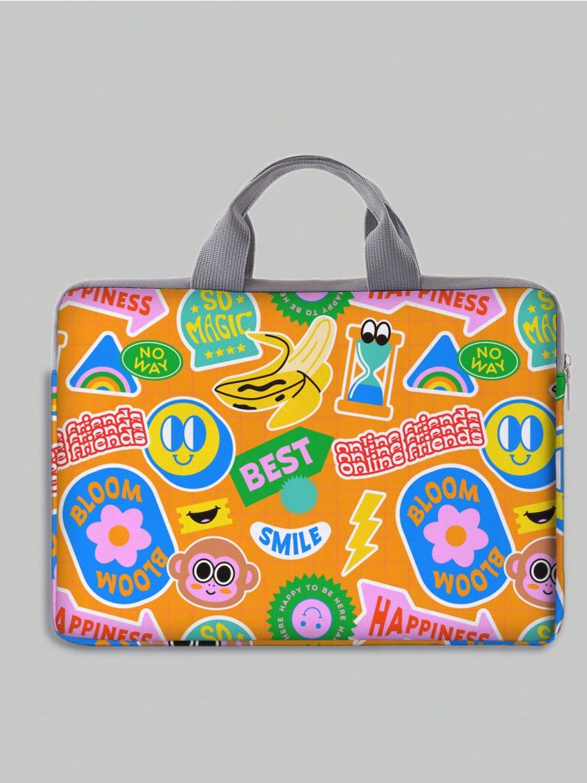 SHEIN X Dedraw Studio Cartoon & Letter Pattern Printed Laptop Bag, Handbag Style