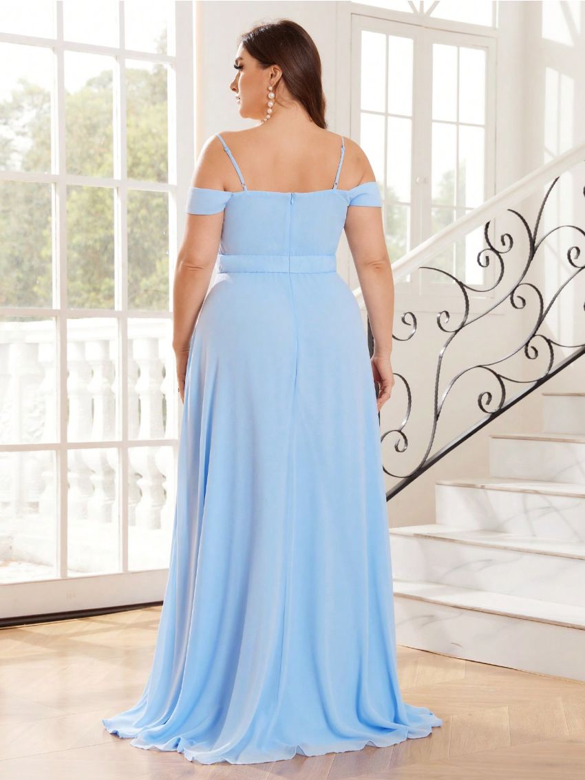 SHEIN Belle Plus Size Bridesmaid Dress With Twist Front Detail, Hollow Out Design And Cami Off-The-Shoulder Neckline