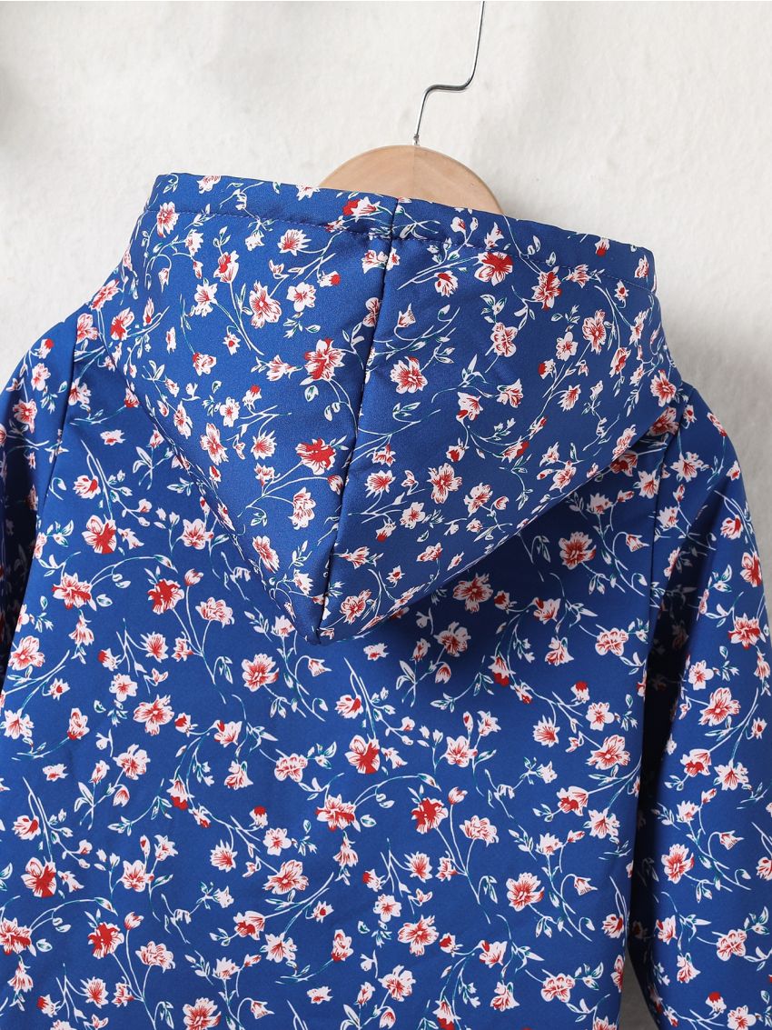 Toddler Girls Floral Print Teddy Lined Hooded Coat