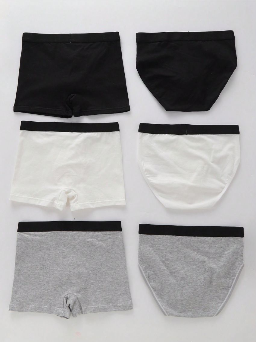6pcs/set Teenage Boys' Boxer Briefs With Text And Woven Band