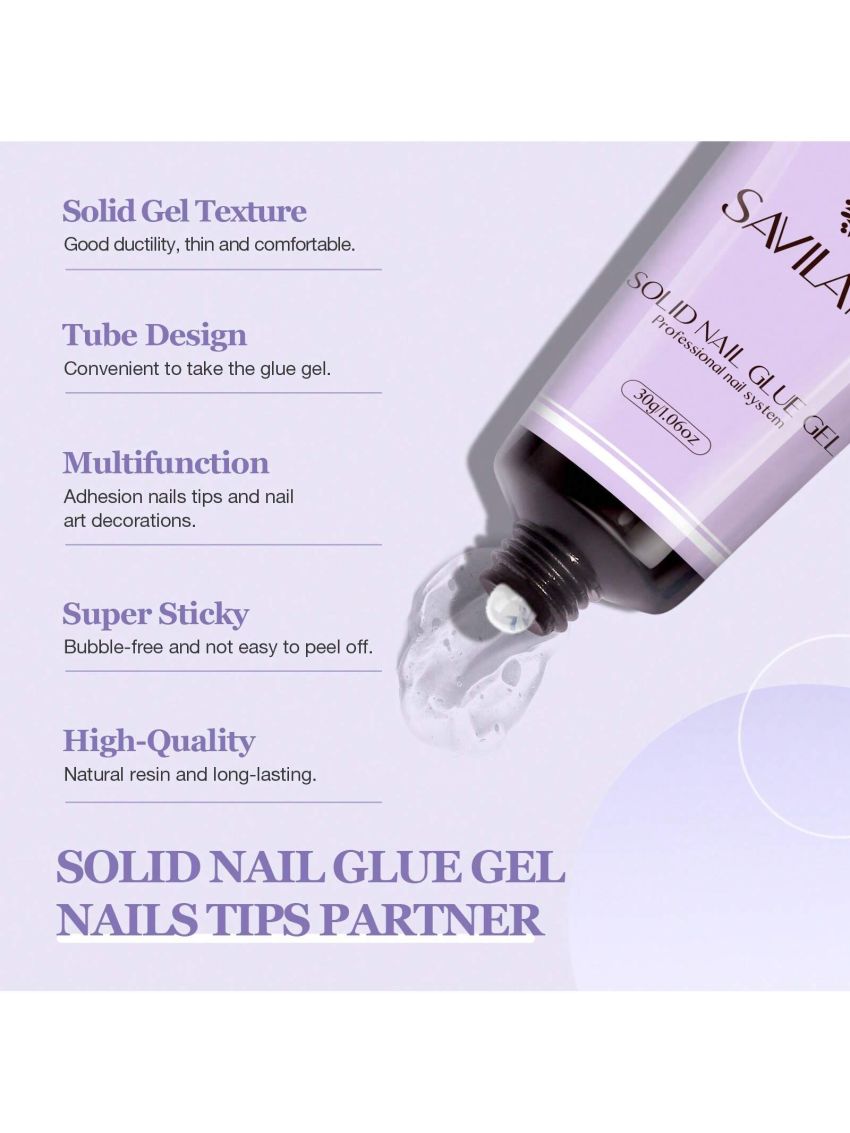Saviland Nail Tips and Glue Gel Kit - Gel X Nail Kit 30g Solid Glue Gel 500pcs Coffin Nails Tips with All-In-One Nail Glue Gel, Mini Lamp for Gel nails, DIY Nail Art Tools Gel Nail Extension Kit
