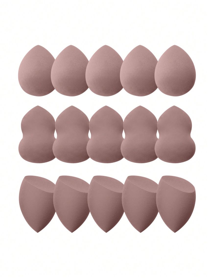 15pcs Coffee Brown Makeup Sponge Set With Gourd, Water Drop And Beveled Shapes