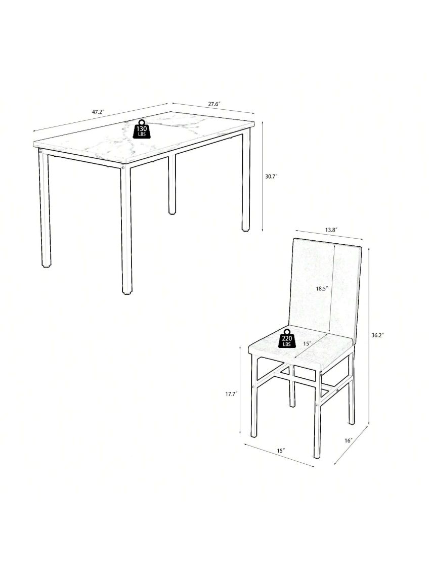 Dining Table Set for 4, Modern Kitchen Table and Chairs for 4, 5 Piece Dining Room Table Set Chairs for Small Spaces, Apartment, White+Blue