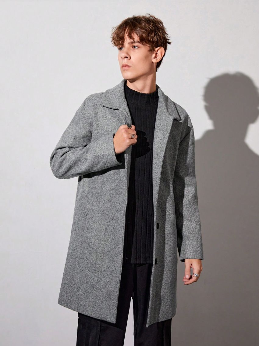 Teen Boys Slant Pockets Button Front Overcoat