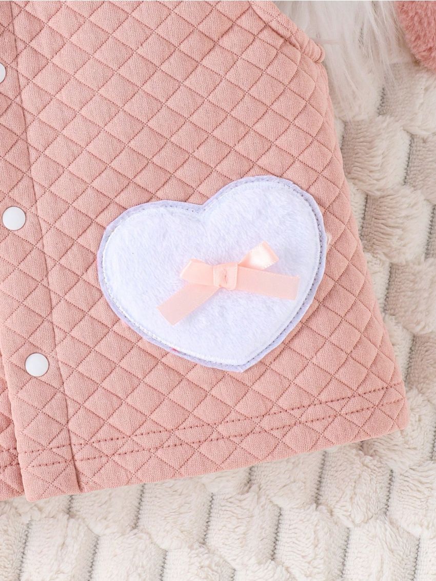 SHEIN Newborn Baby Girls' Collarless Heart Shaped Patchwork Vest Jacket