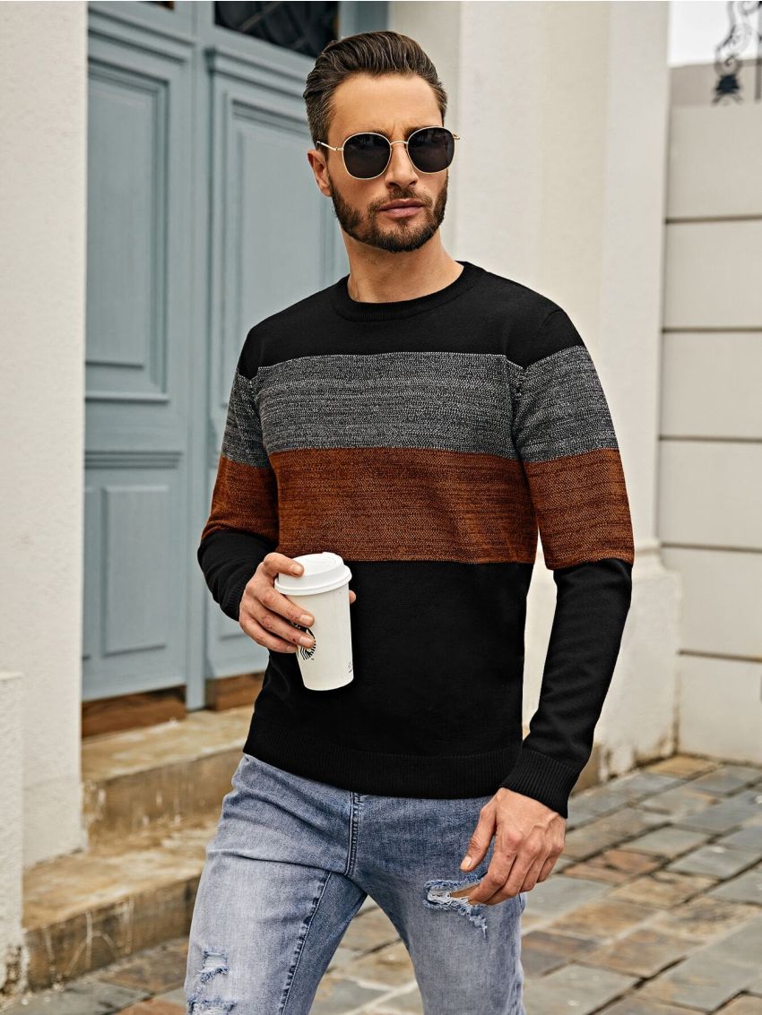 Extended Sizes Men Plus Color Block Sweater