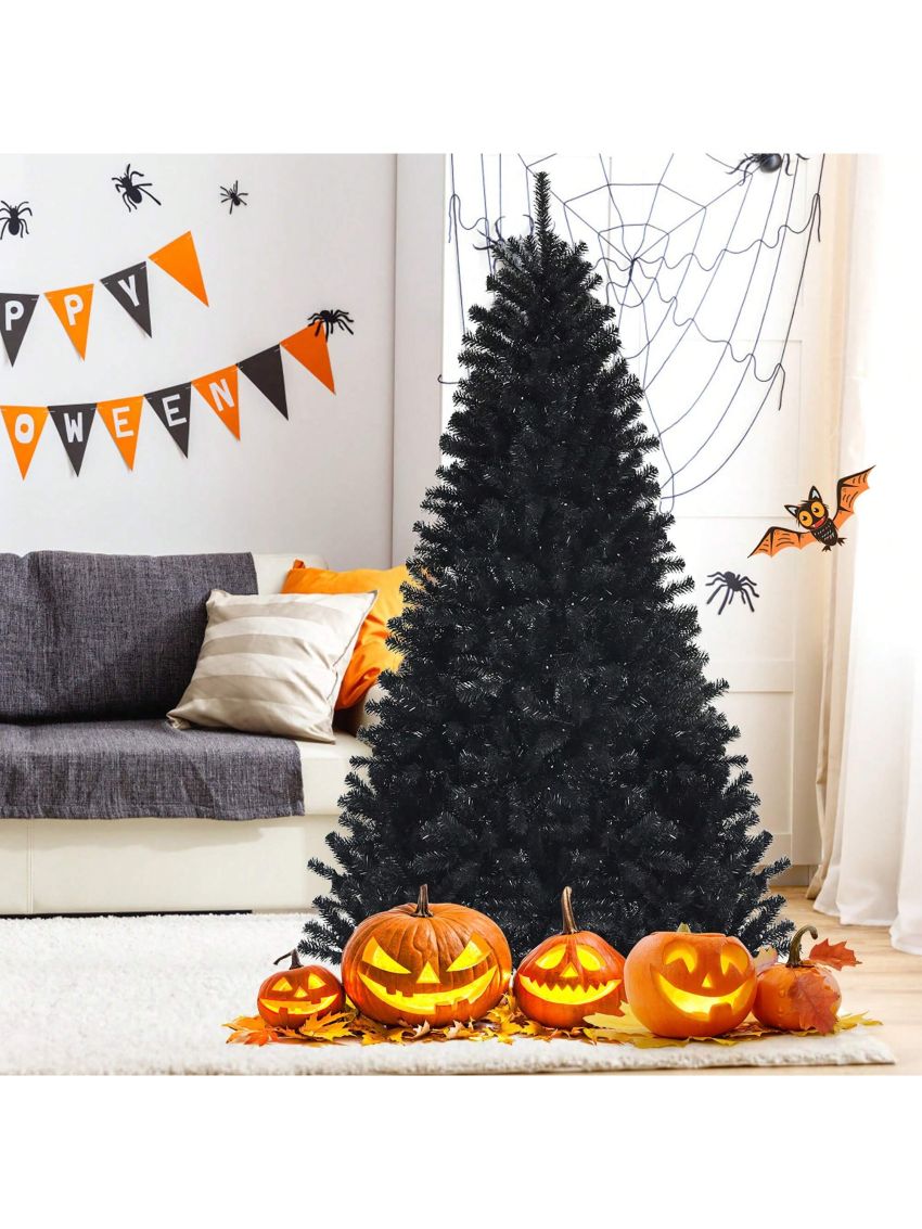 Costway 7ft Pre-lit PVC Christmas Tree Black w/ 500 Purple LED Lights