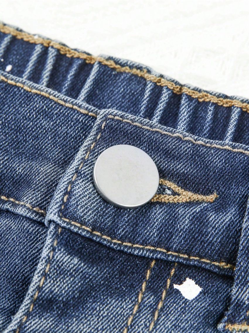 Toddler Boys' Sand Blasting + Printing And Dyeing + Distressed + Embroidered Denim Shorts