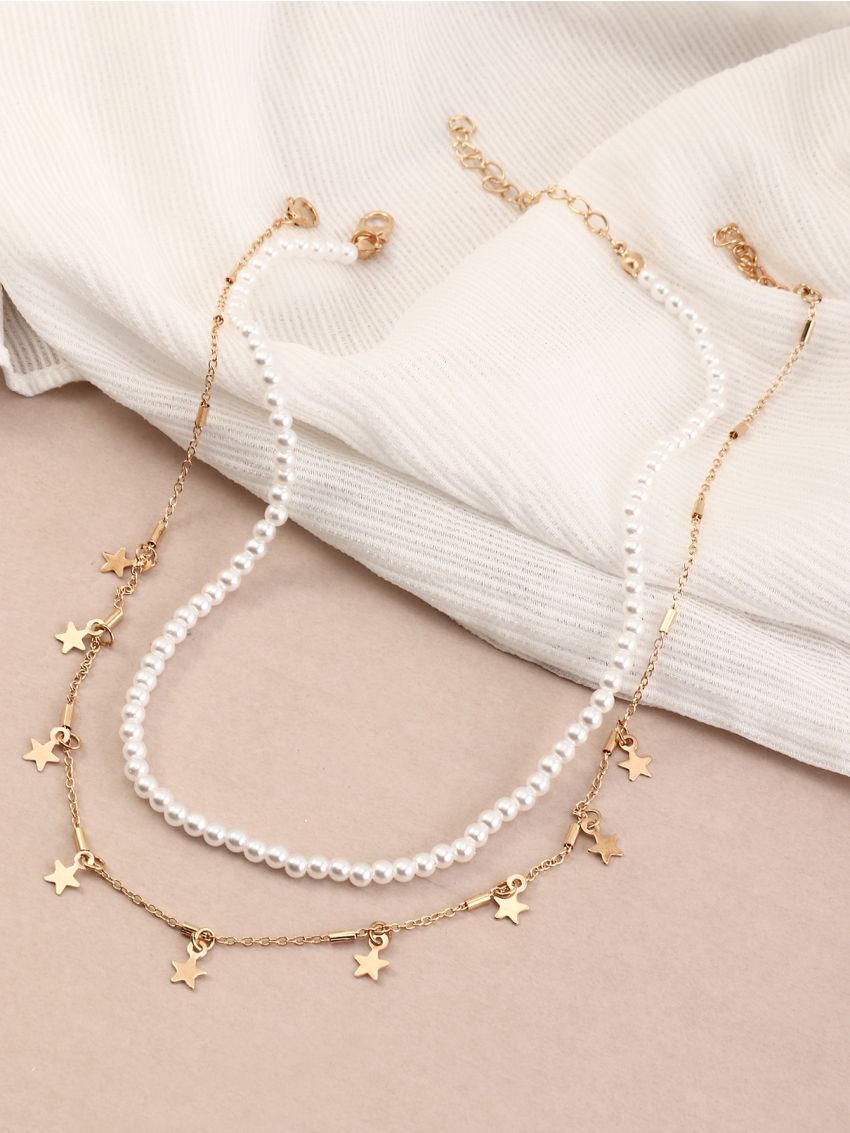 2pcs Faux Pearl Beaded Necklace