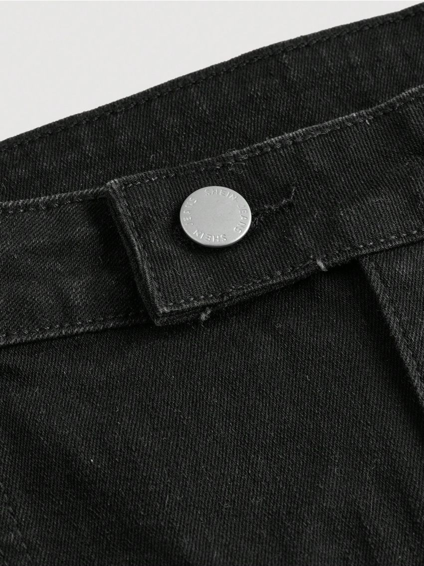 SHEIN Teen Girls' Solid Color Zip-Front Denim Skirt