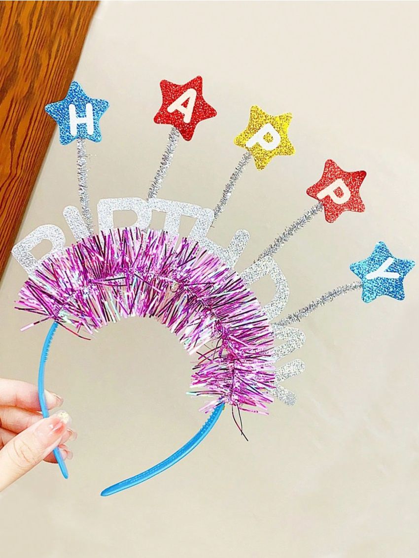 1pc Women's Blue Letter Plush Headband, Perfect For Parties, Cartoon Headpiece As A Photo Prop