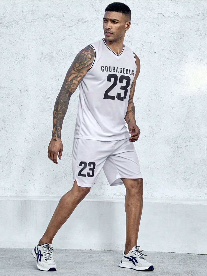 Basketball Men's Letter Printed Vest And Shorts Basketball Uniform Set
