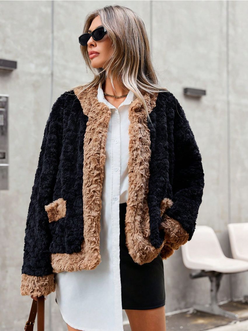 SHEIN Privé Women's Contrast Color Open Front Coat