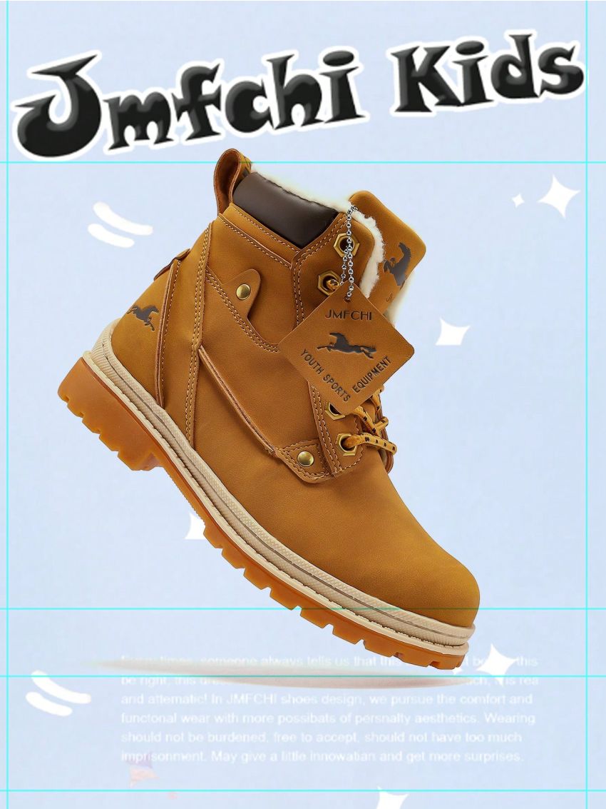 JMFCHI Kids Hiking Boots Boys Snow boots for Kids Waterproof Winter for Girls Warm Fur Lined Slip Resistant Outdoor Yellow