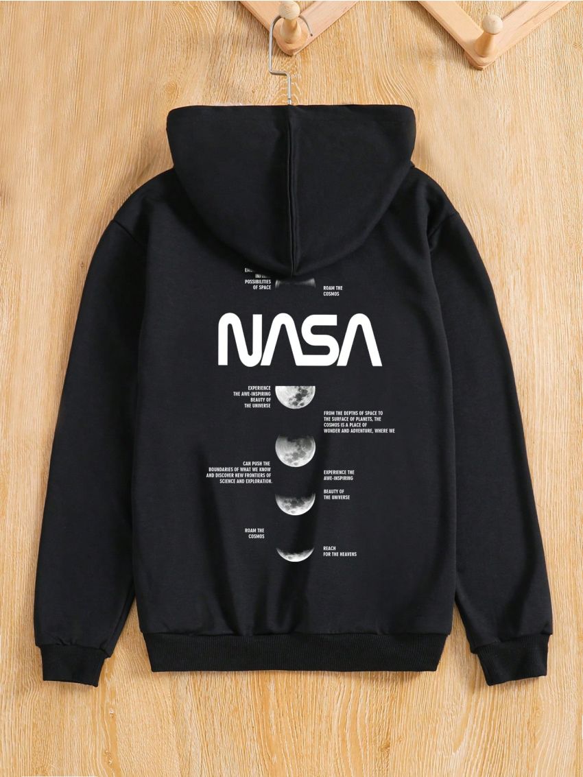 Tween Boys Letter Moon Print Hooded Sweatshirt