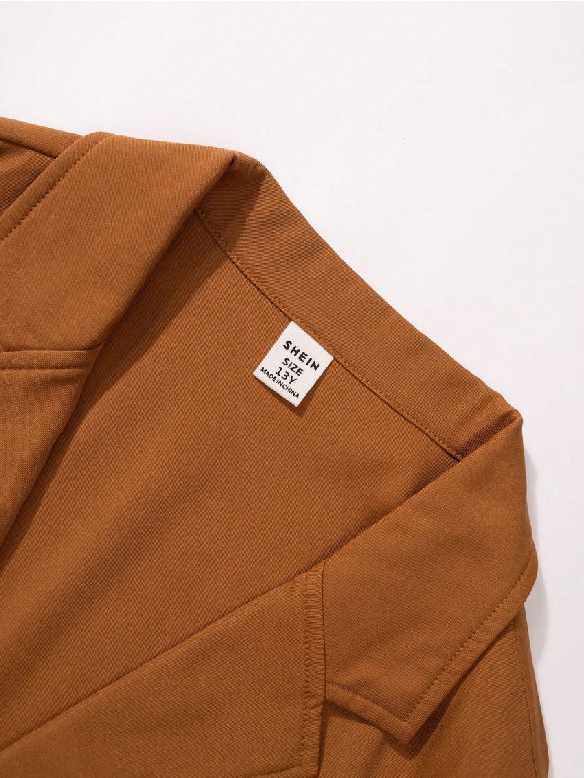 Teenage Boys' Turn-down Collar Suit Jacket And Suit Pants Set