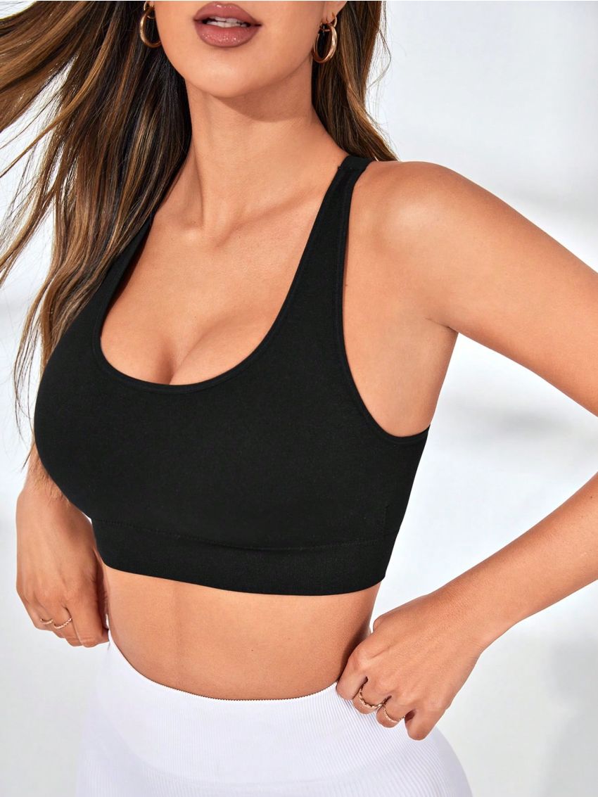 Yoga Basic Ladies' Seamless Sports Bra With Adjustable Criss-Cross Lettered Strap