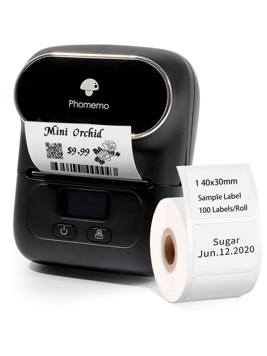 Phomemo M110 Label Makers - Portable Bluetooth Thermal Label Maker Printer for Barcode, Clothing, Jewelry, Retail, Mailing, Wireless Sticker Label Printer Compatible with Android & iOS System, with 1pack 40×30mm Label