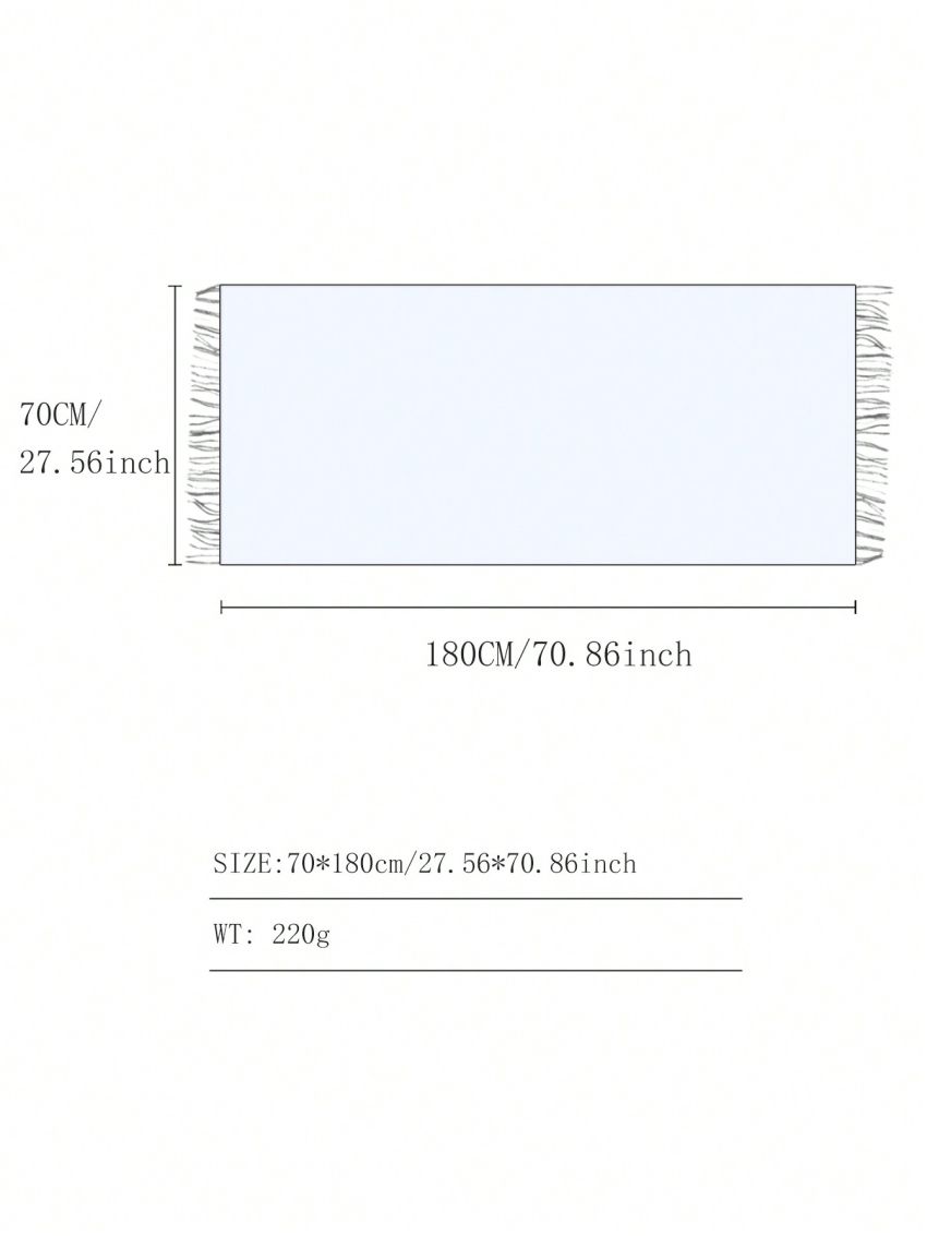 1pc Women's White Fringed Faux Cashmere Soft And Warm Scarf Shawl In Plus Size, Suitable For Daily Wear