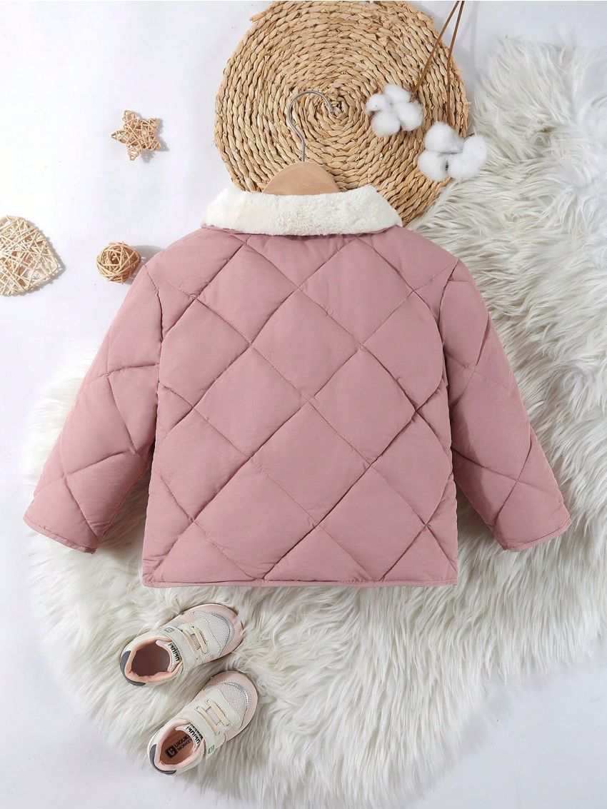 Toddler Girls' Stand Collar Diamond Shaped Quilted Jacket