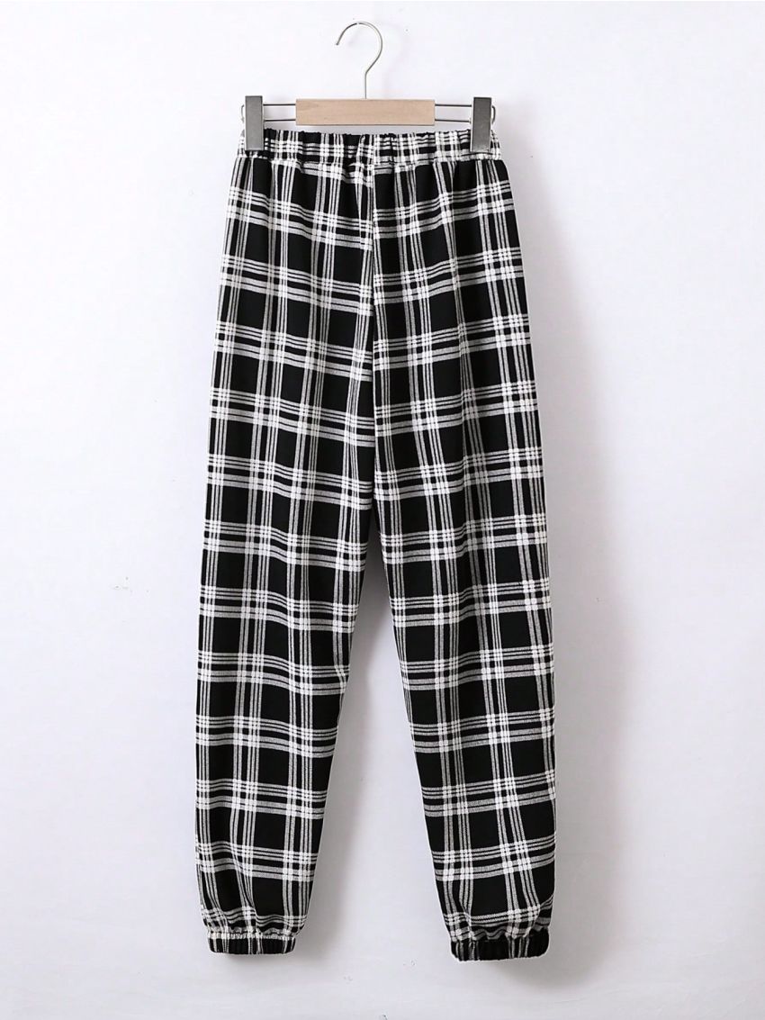 SHEIN Plaid Print Side Slant Pocket Pants