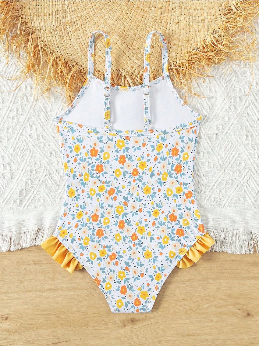 Little Girls' Floral Print Flyaway One Piece Swimsuit