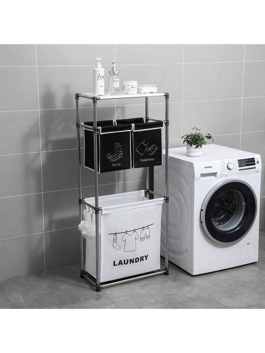 Laundry Hamper 3 Tier Laundry Sorter with 4 Removable Bags for Organizing Clothes, Laundry, Lights, Darks,Three hooks
