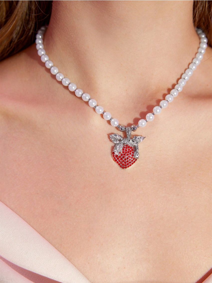 SHEIN MOD Strawberry Beaded Necklace