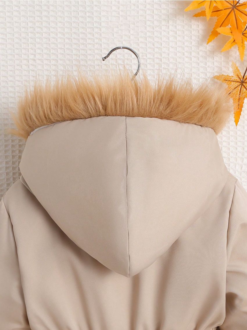 SHEIN Kids KDOMO Toddler Girls' New -padded Jacket With Thickened Collar, Winter