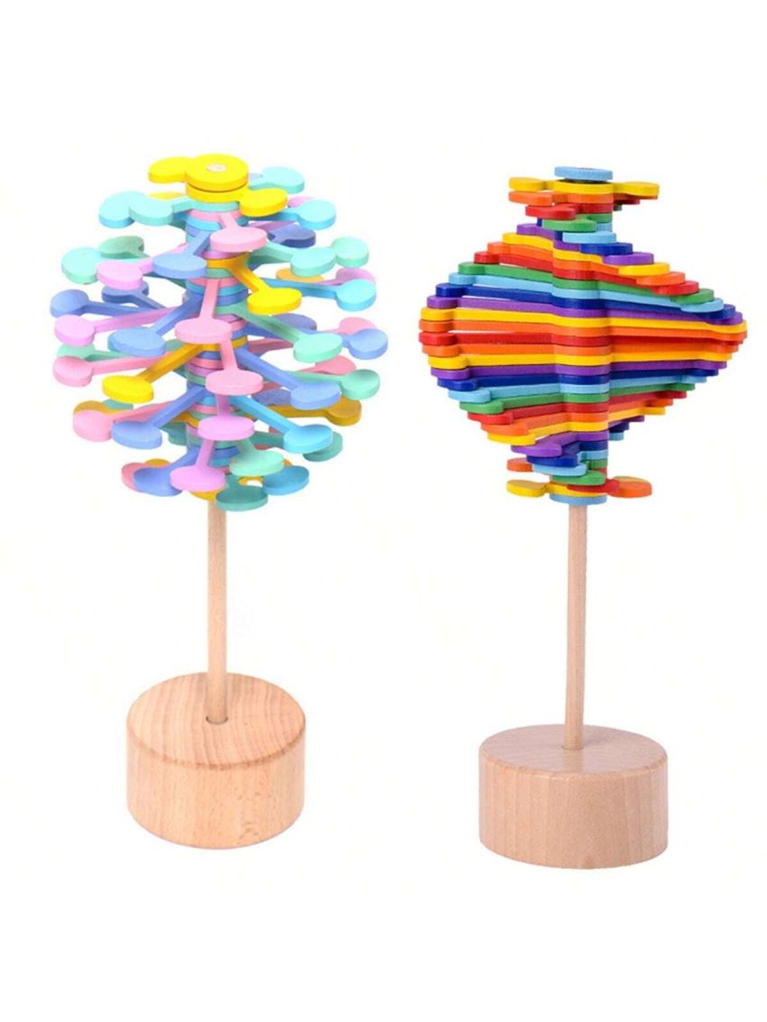 1pc Wooden Macaron Color Rotating Decompression Stick, Creative Gyro Magic Stick Unrest Anxiety Relief Toy For Teens