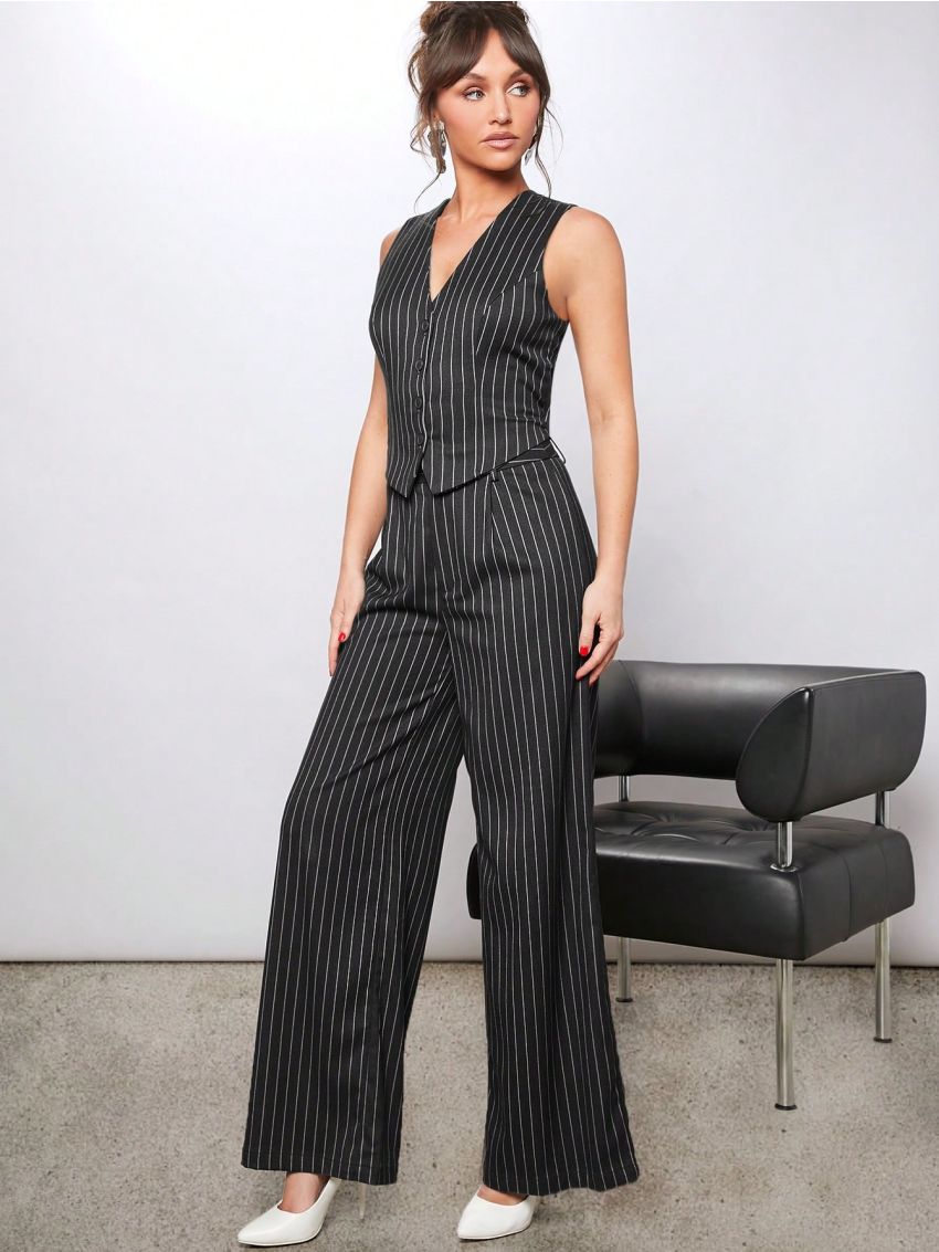 Luxe Pinstripe Crisscross Vest & Pants Set