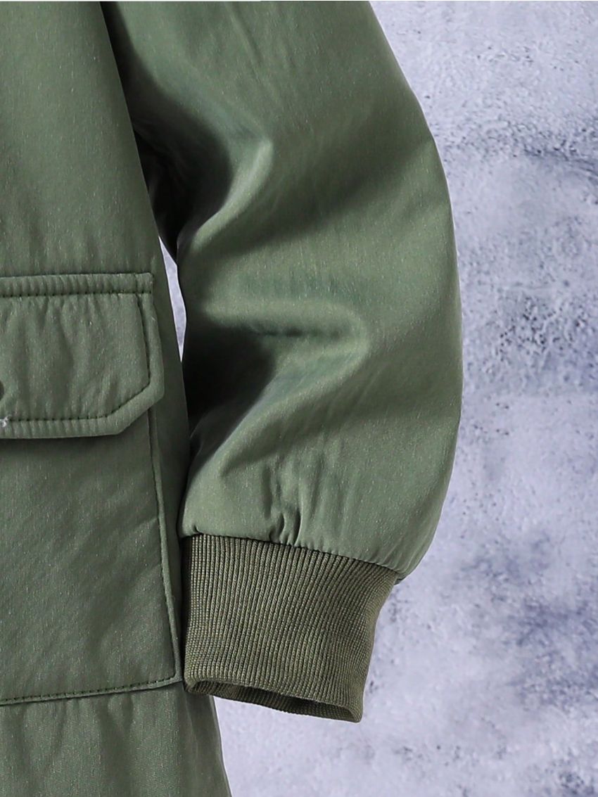 SHEIN Boys' Inner Plush Lined Parka Jacket With Flip Pocket, Warm Winter Coat