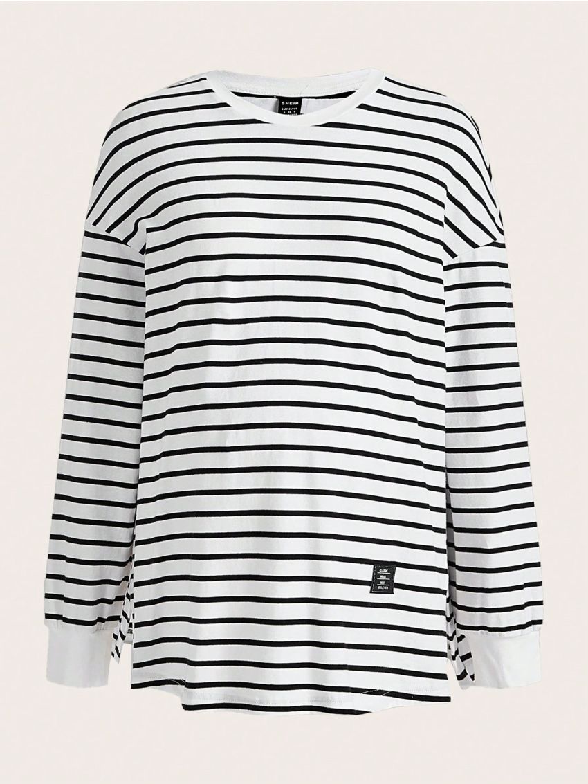 SHEIN Maternity Striped Long Sleeve Round Neck T-Shirt