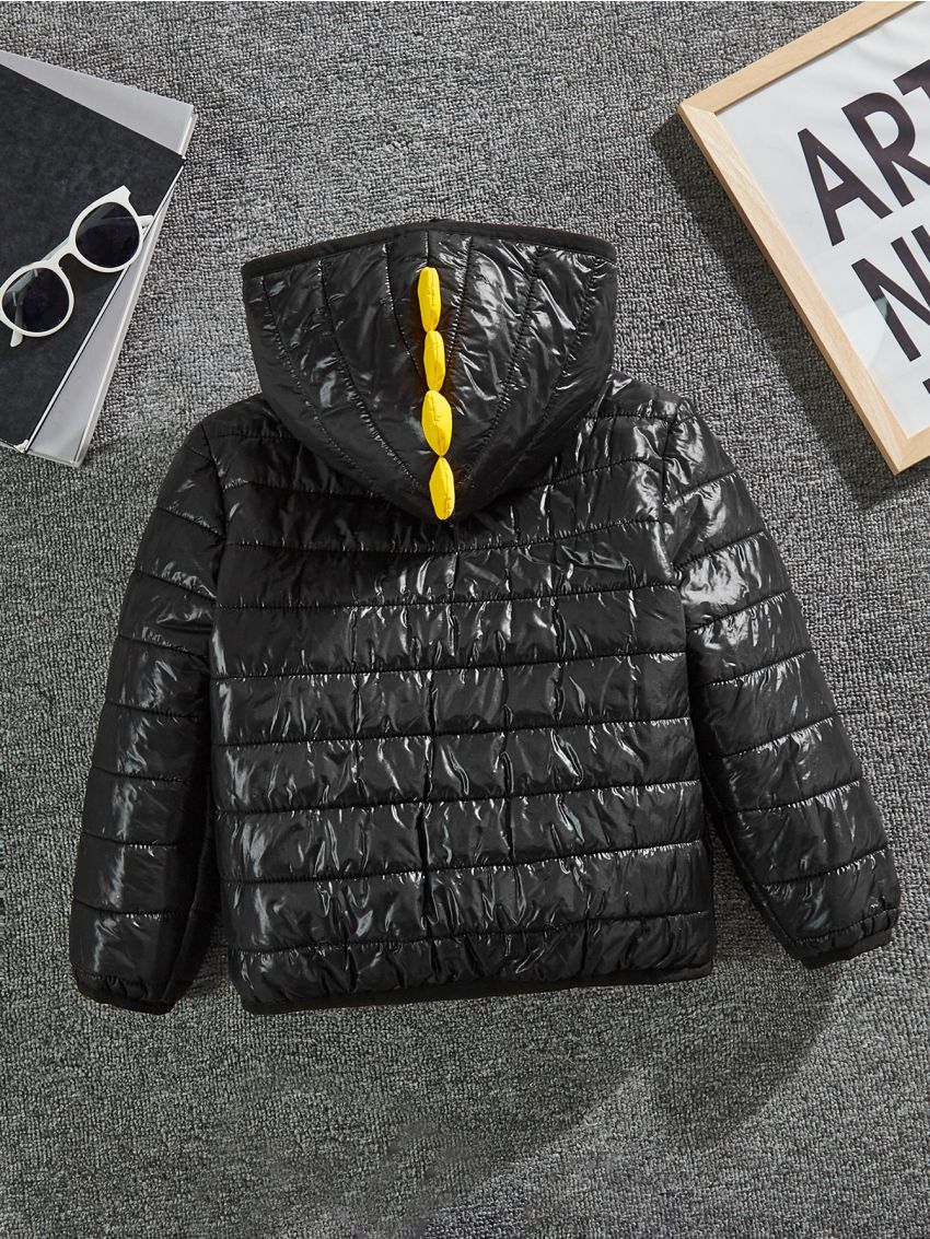 SHEIN Boys Zip Up 3D Ears Design Hooded Puffer Coat