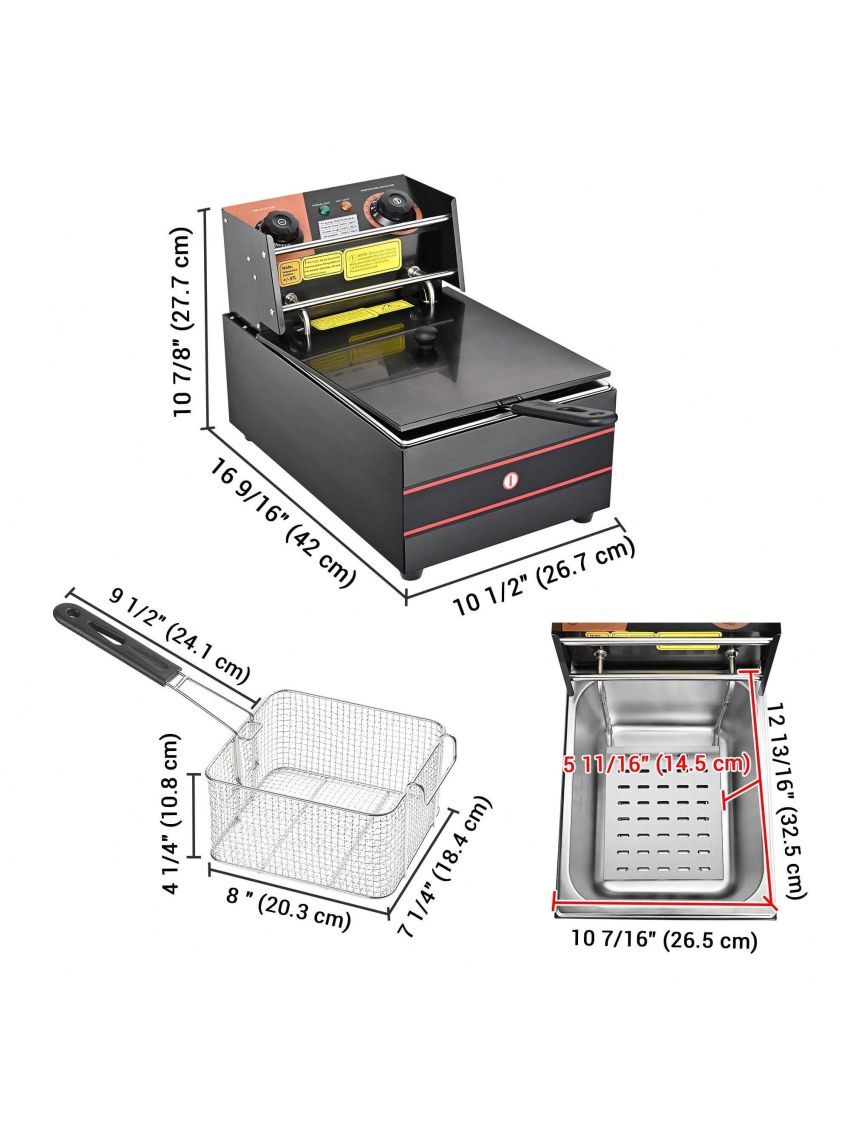 Electric Deep Fryer Countertop Deep Fryer with Basket and Lid,Stainless Steel Single Tank Fryer for Home Use Easy to Clean Oil Fryers