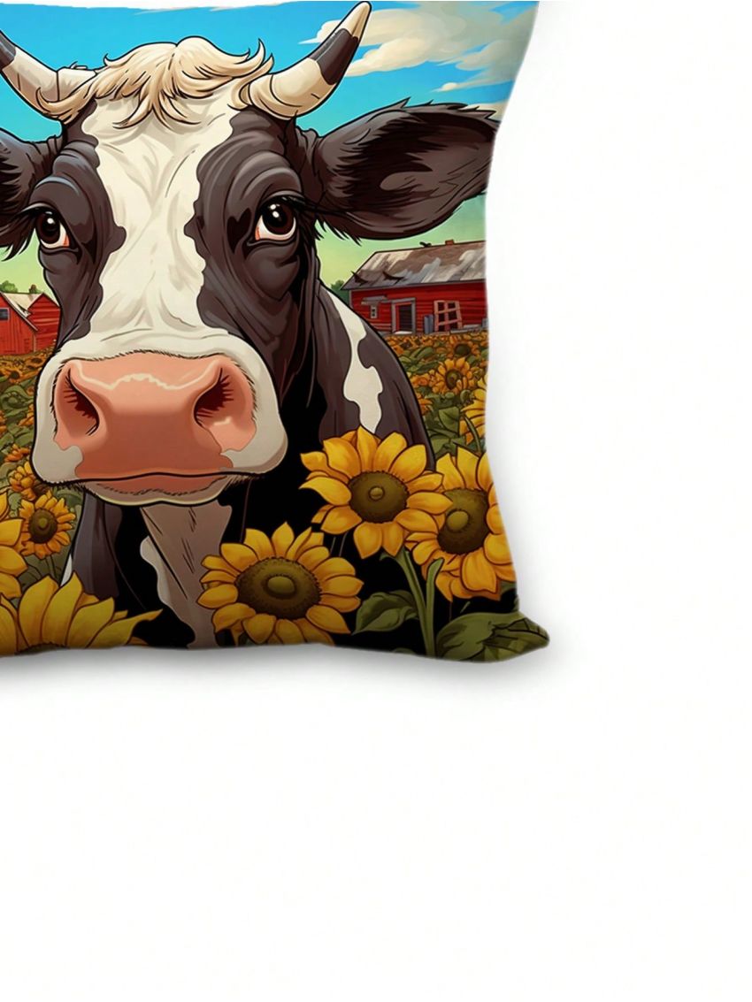 Sunflower And Cattle Printed Pillowcase