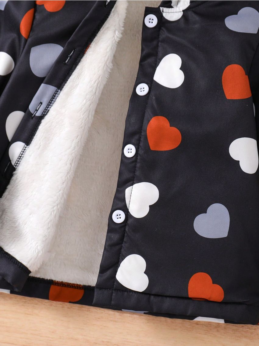 SHEIN Kids EVRYDAY Little Girls' Heart Print Hooded Jacket