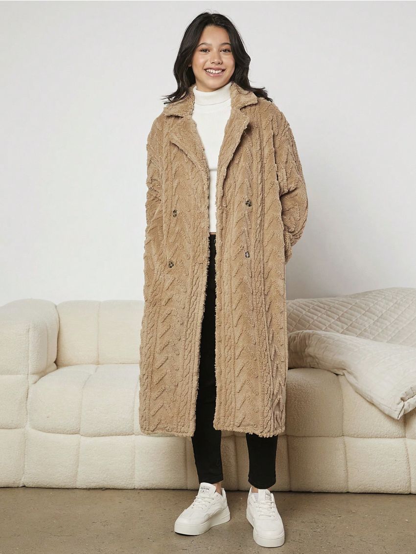 Teen Girl Double Breasted Teddy Coat
