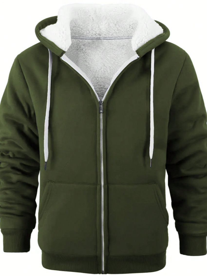 Men's Zipper Hooded Fleece Sweatshirt With Drawstring Design