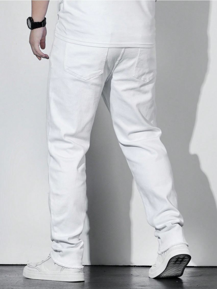 Men's Plus Size Solid Color Distressed Pocket Jeans