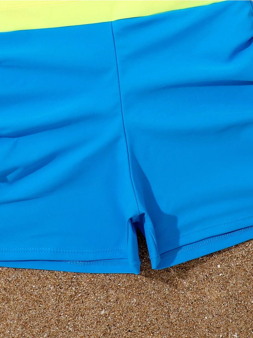 Tween Girl Colorblock Round Neck Top & Shorts Swimsuit Set