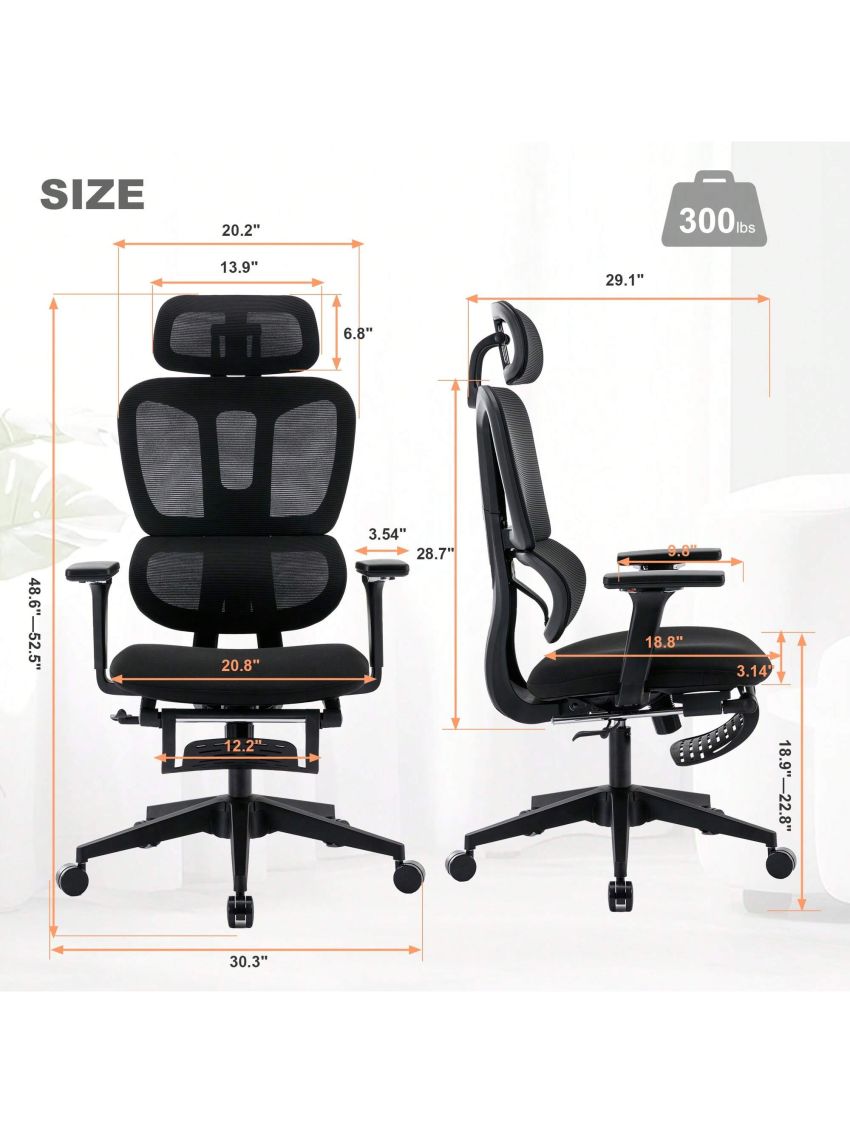 Ergonomic Mesh Office Chair with 4D Adjustable Armrest,High Back Desk Computer Chair,Ergonomic Office Chair with Wheels for Home & Office