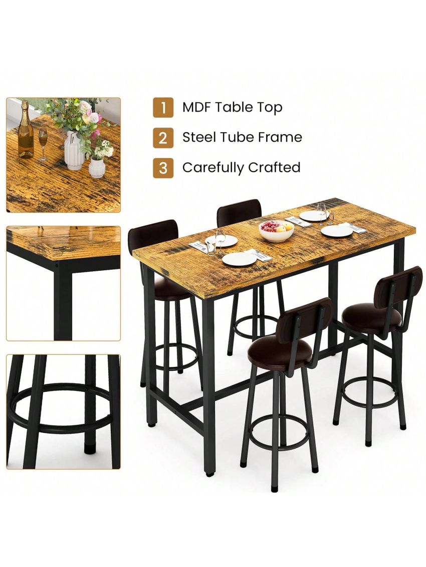 5 Piece Dining Table Set, Modern Counter Height Dining Table With 4 Chairs, Wooden Table with 4 PU Upholstered Chairs, Home Kitchen Table and Chairs Set Perfect for Kitchen, Breakfast Nook, Small Spaces