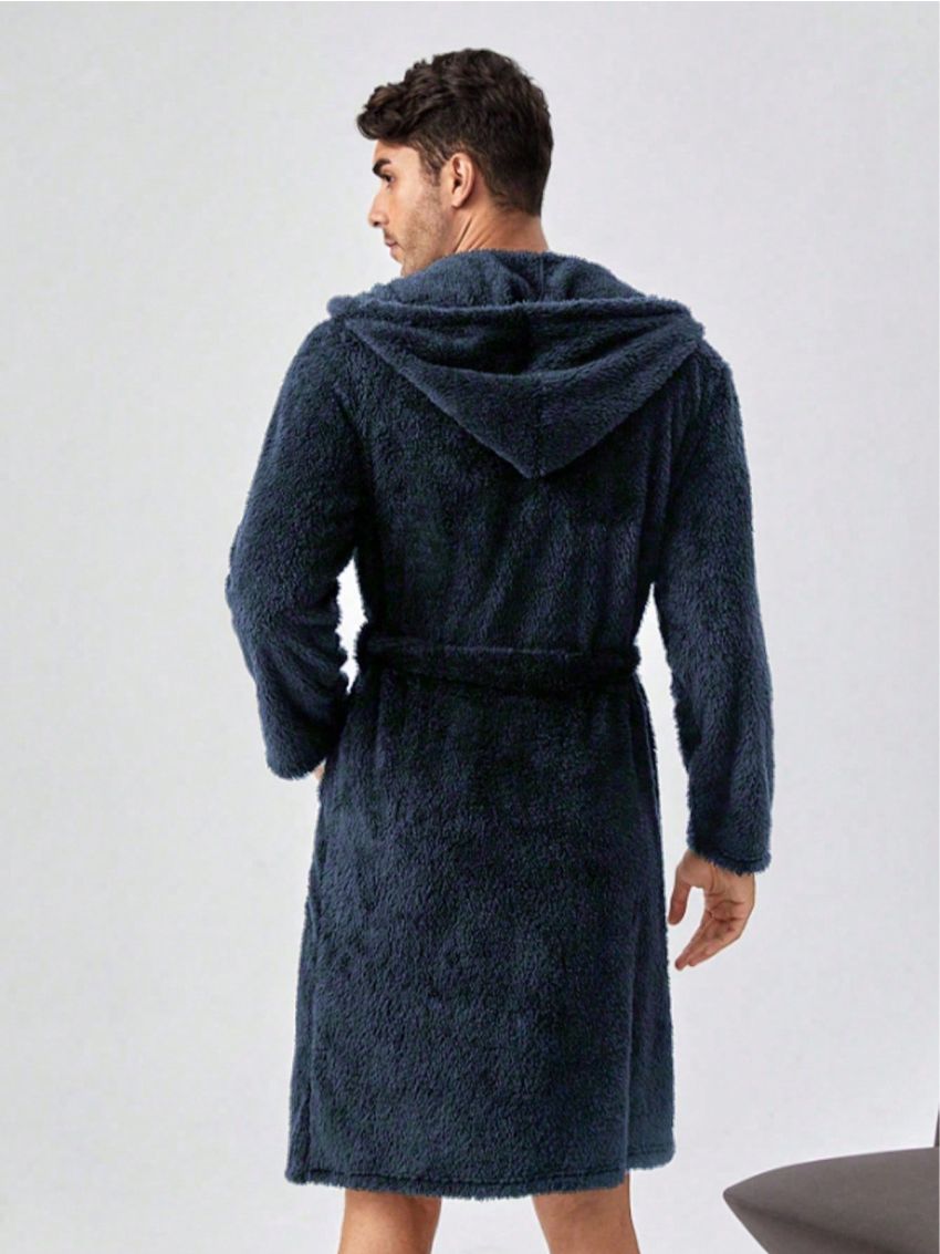 Men's Plush Belted Bathrobe For Home, Winter
