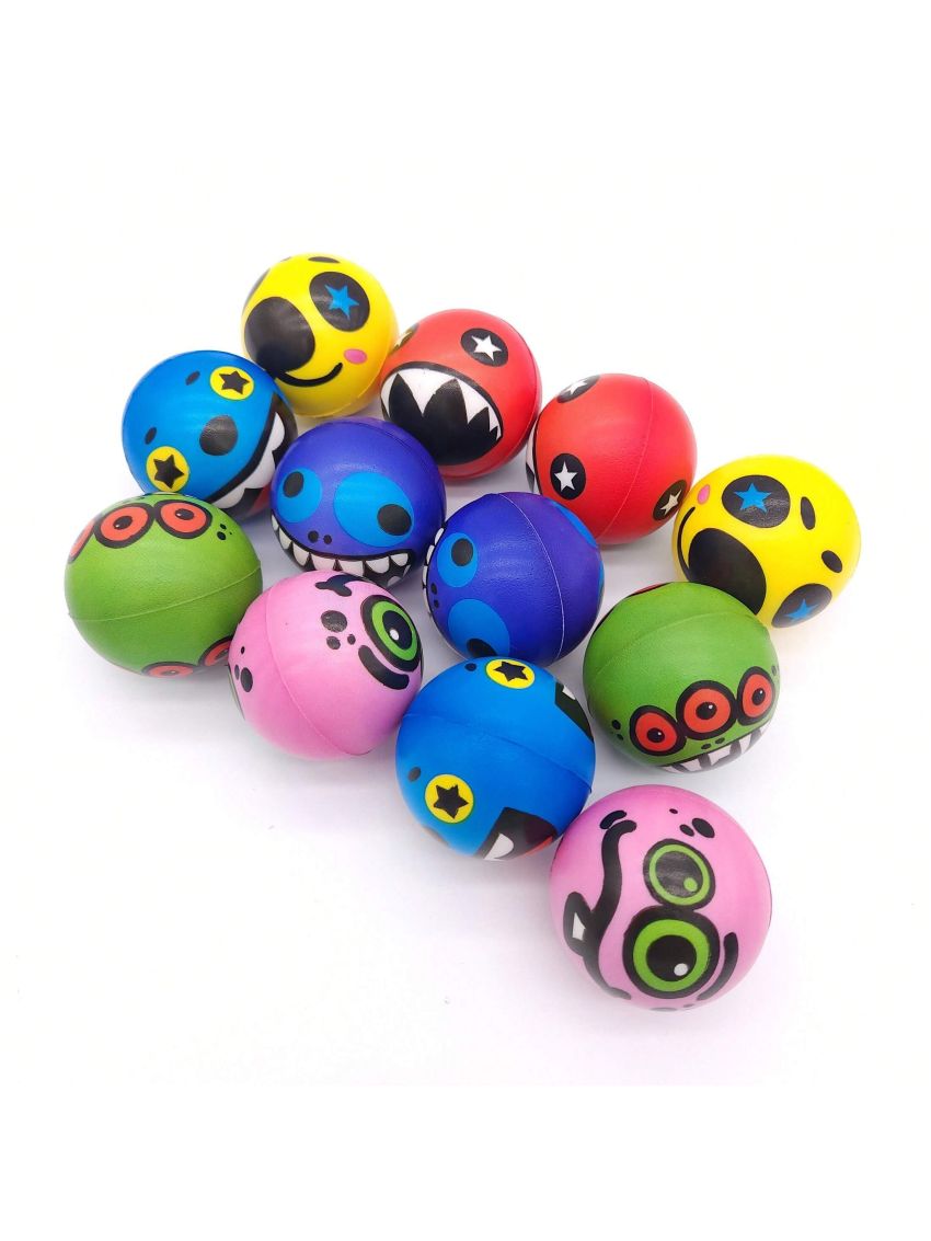 12pcs Sponge Eva Squeeze Ball, Adorable Cartoon Monster Expression Pattern
