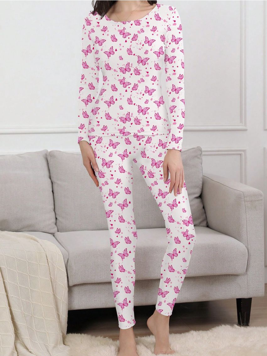 Butterfly Print Thermal Underwear Set