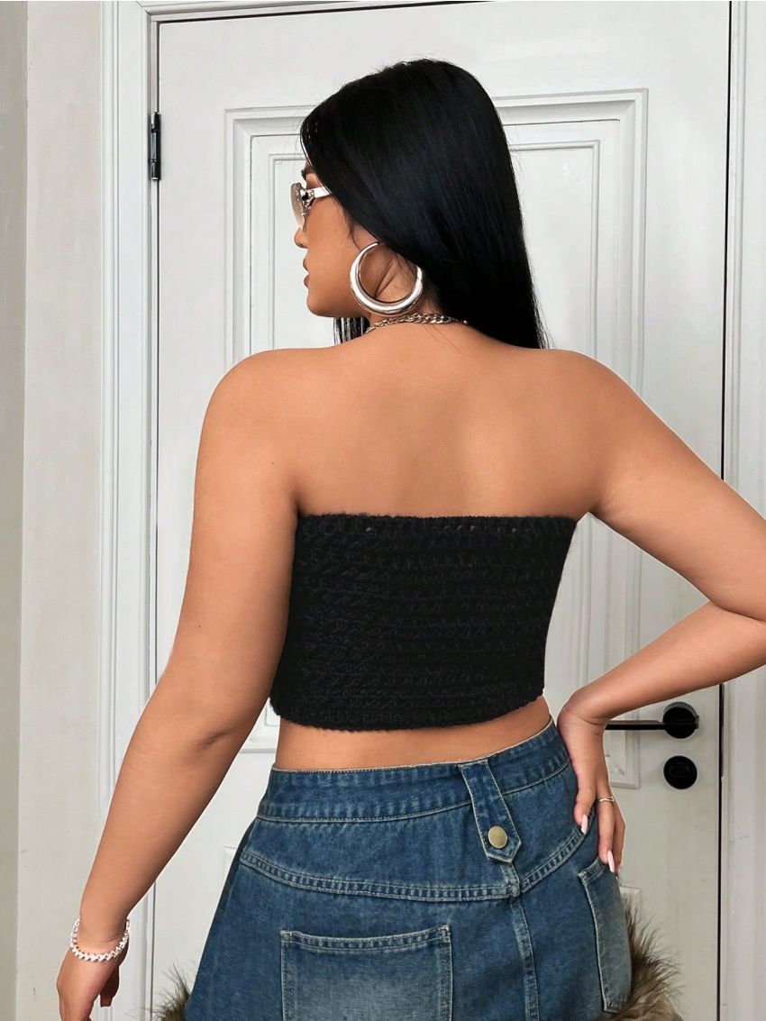 SHEIN ICON Plus Size Hollow Out Knitted Top