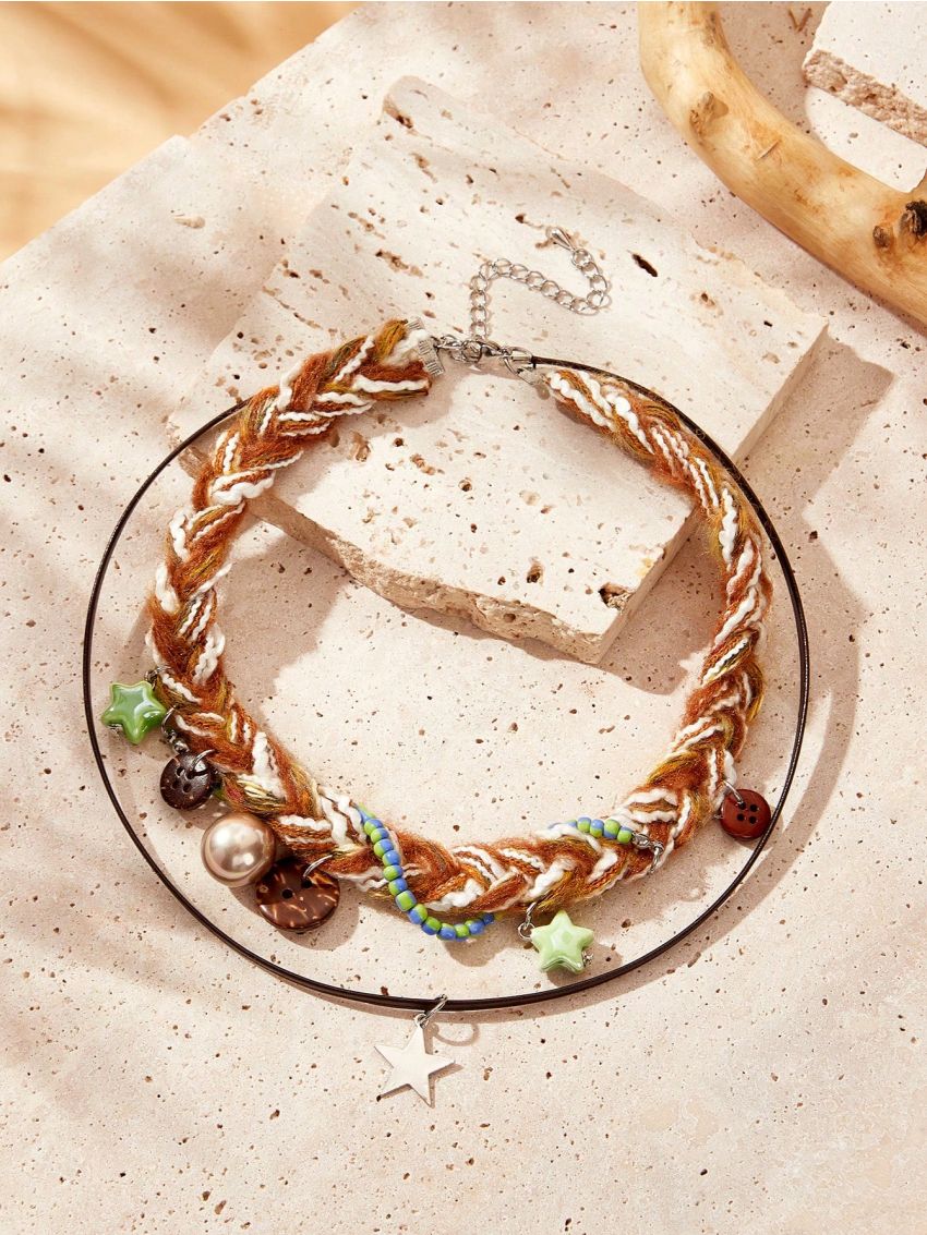 SHEIN VCAY 1pc Double Layered Star & Faux Pearl Statement Necklace