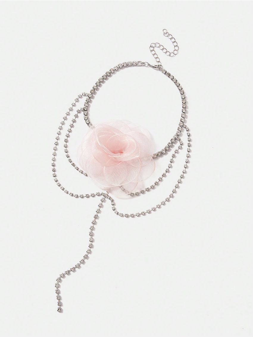 SHEIN Belle 1pc Flower & Rhinestone Decorated Personalized Fashionable Necklace